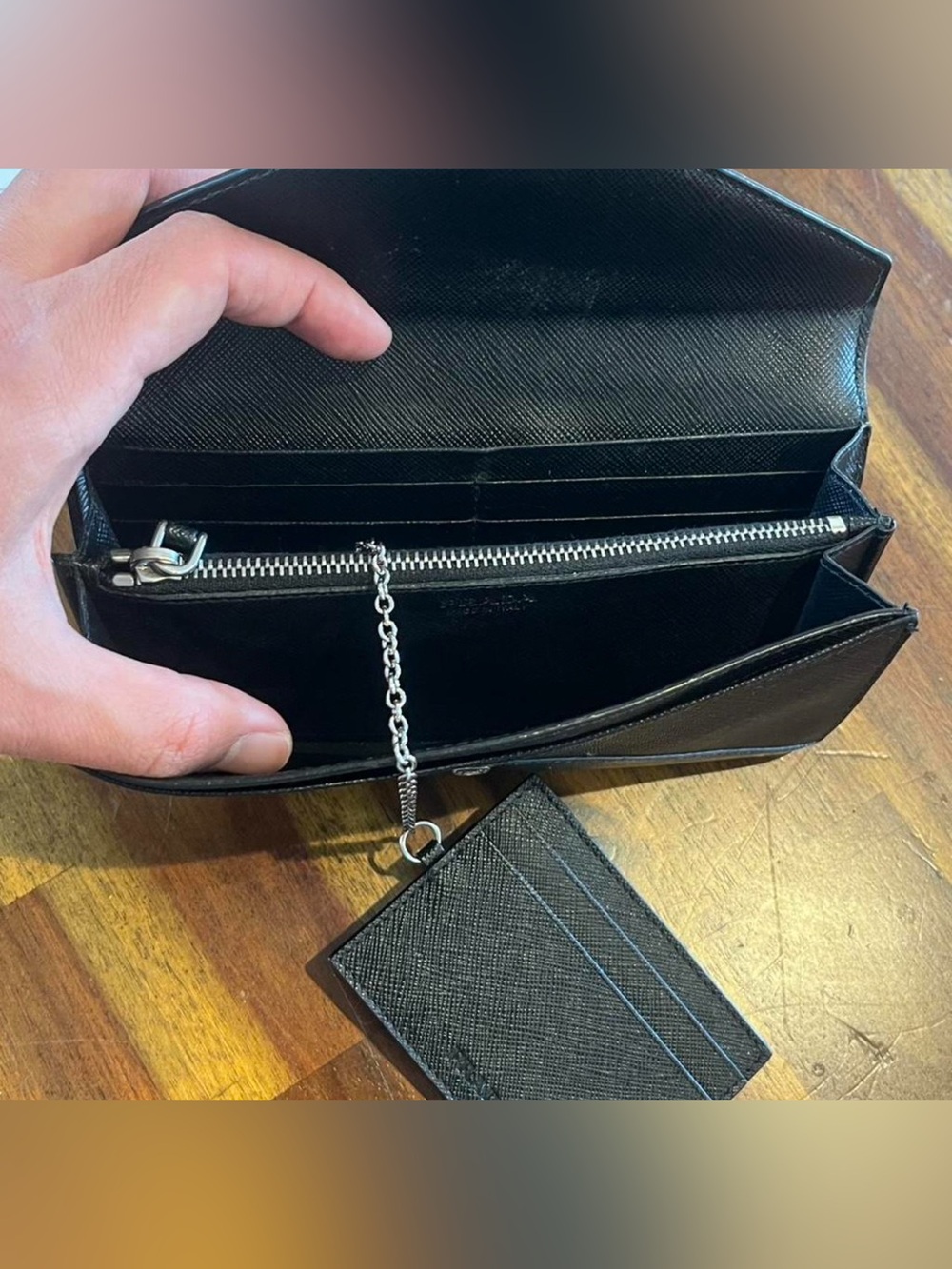 Prada Black Saffiano Envelope Card Wallet with Silver Logo - Picture 6 of 8